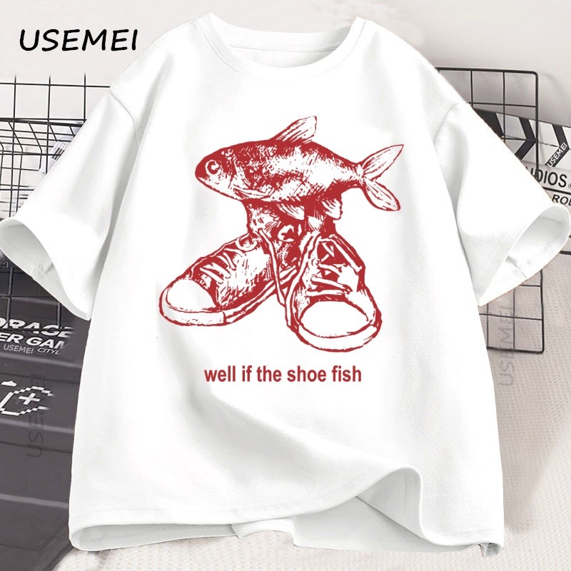 Shoe Fish Cursed T-Shirt Y2K Tees Funny Weirdcore Tee Y2K 90s Retro Graphic T Shirt Cotton Short Sle