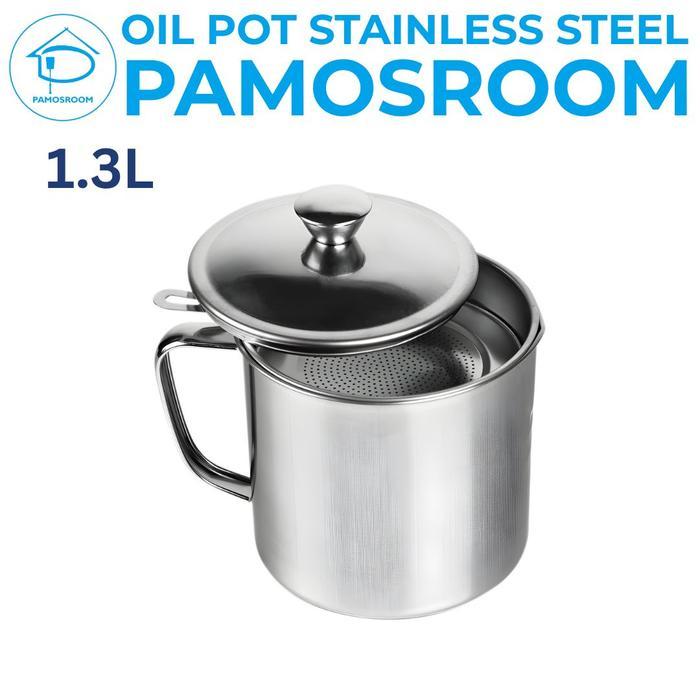 Pamosroom Oil Pot Stainless Steel 1300 ml Wadah Minyak Goreng Bekas