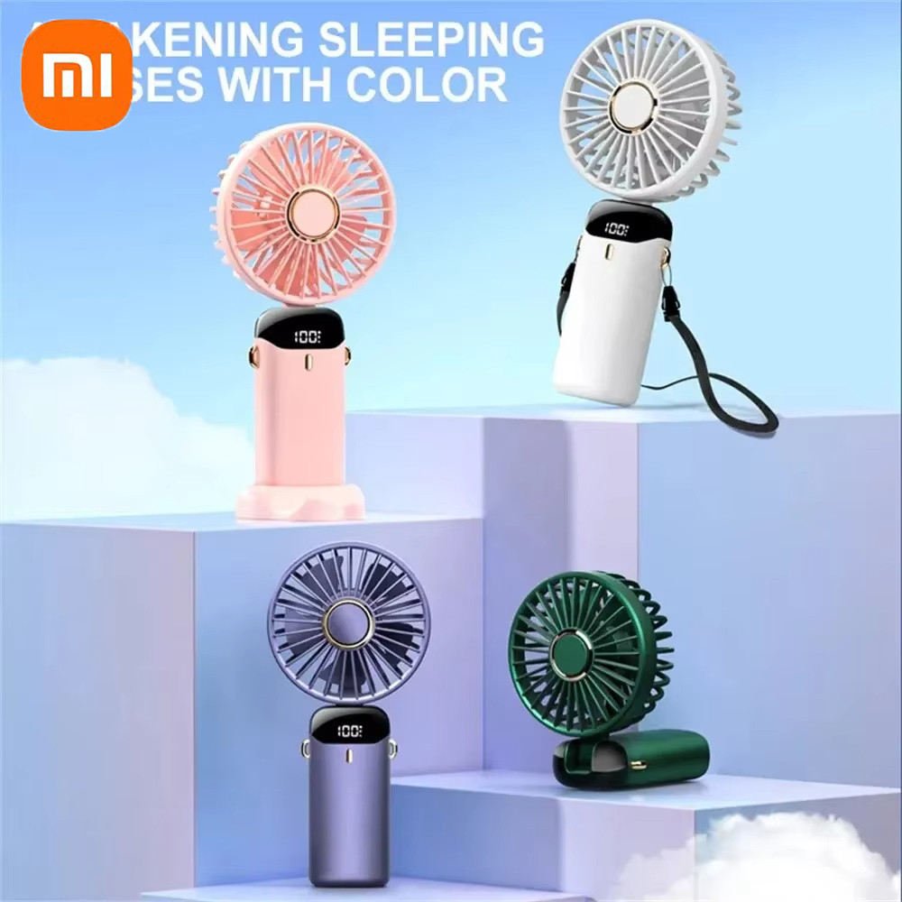 xiaomi Mini Handheld Fan with Phone Holder Foldable Neck Hanging Fan 5 Speed USB Reargeable Portable