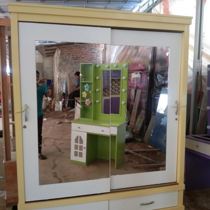 lemari sliding 2 pintu baju jumbo full kaca putih