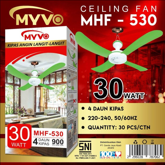 HELIFAN MYVO MHF530 MHF 530 JUMBO BESAR CEILIN FAN 30W 30WATT 30 WATT KIPAS ANGIN GANTUNG 4 BALING