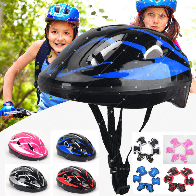 CHARMANT 7PCS Helm Deker Sepeda Anak Alat Pelindung Sepatu Roda Set Pelindung Keselamatan Anak-anak 