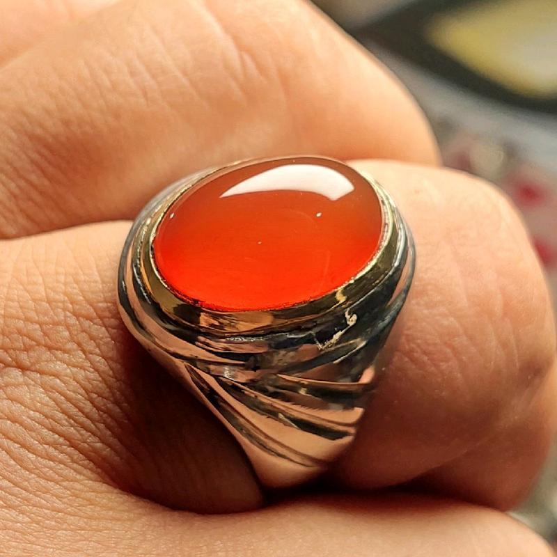 Cincin batu sulaiman madu 18mm ring monel handmade anti karat / Akik red brown orange chalcedony pac