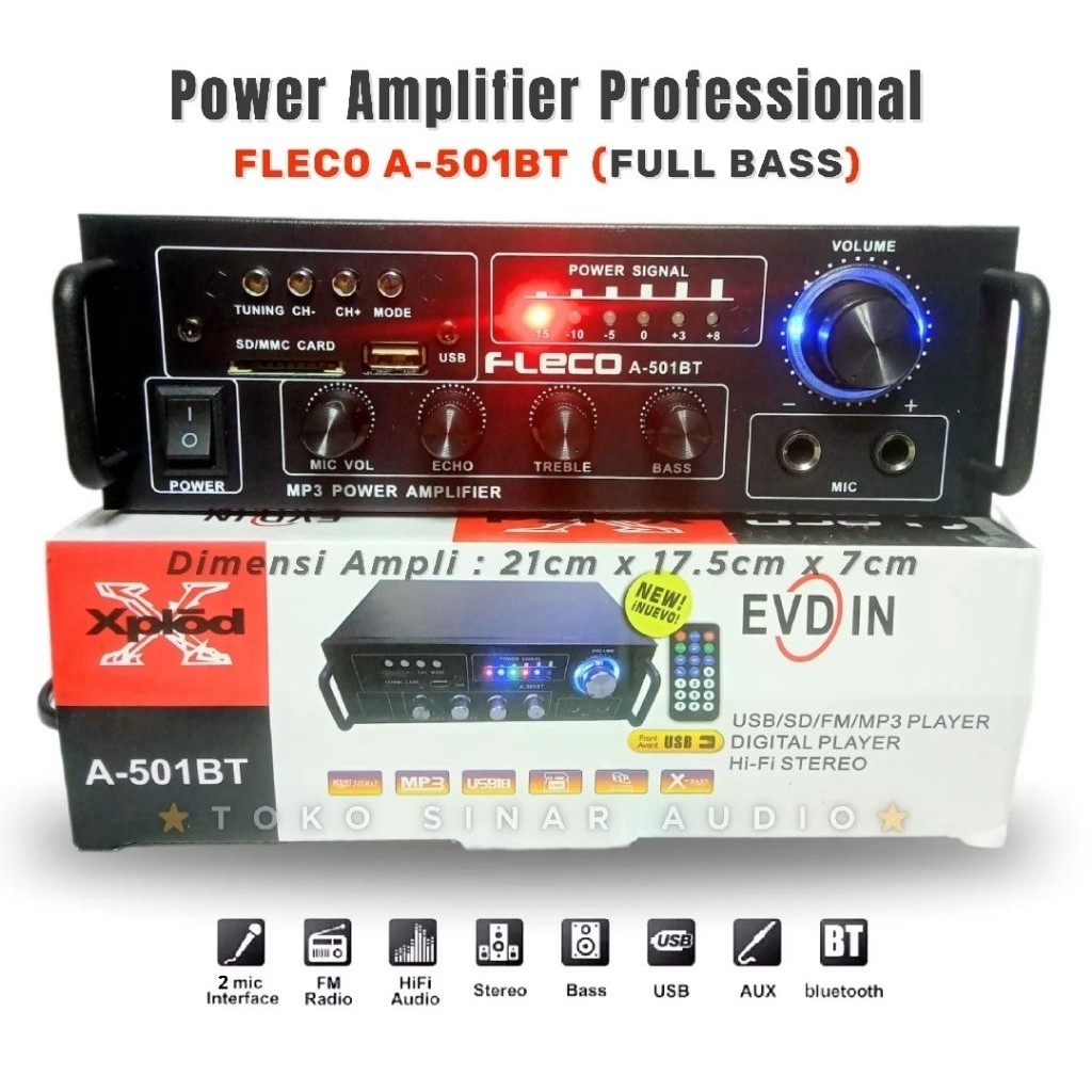 BISA COD DUO  MIC Ampli Mini Fleco A-501 BT Amplifier Bluetooth MP3 Player USB SD Card Memory Radio 