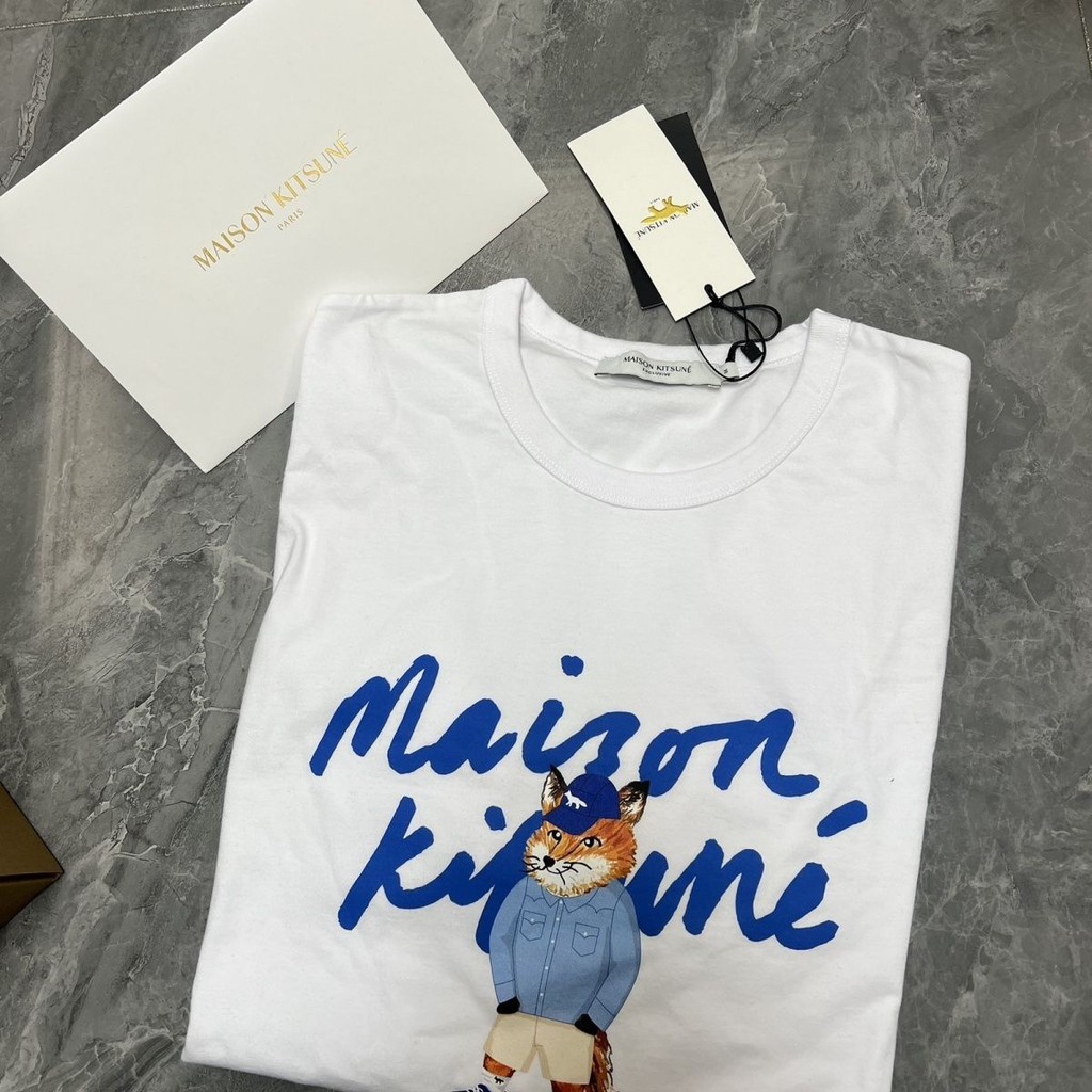 Maison kitsune Short Sleeve T-Shirt Simple Round Neck Men Women Style Letter Printing