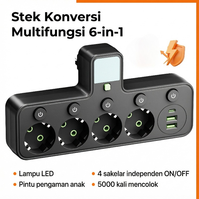 Stop Kontak Multifungsi Dengan Port USB& Type-C /Tahan Api & Anti Panas/ Untuk Rumah Dan Kantor