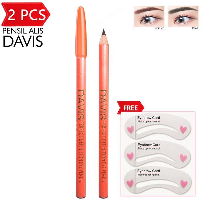 2 Pcs Pensil Alis Davis Gratis Cetakan Alis isi 3 Warna Coklat dan Hitam Eyebrow Pencil - COKLAT