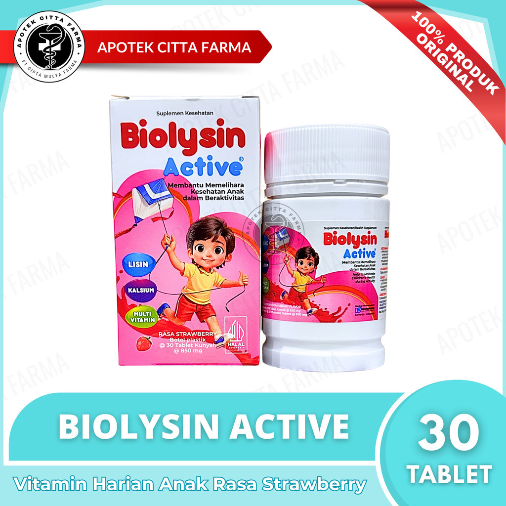 Biolysin Active Strawberry 30 Tablet Kunyah - Tablet Multivitamin Anak
