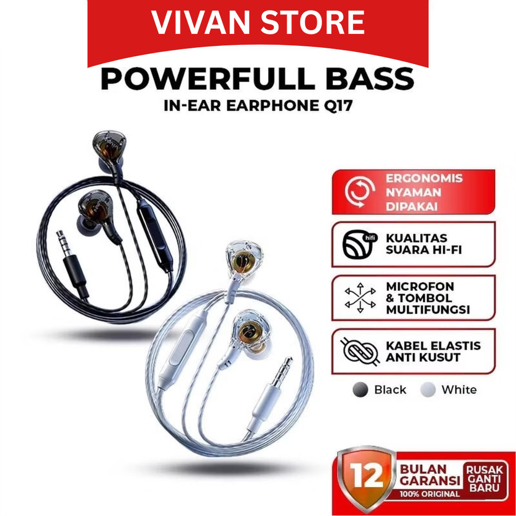 VIVAN Q17 / Q16 / Q19 /Q15 Headset In Ear Wired Headset Garansi Resmi