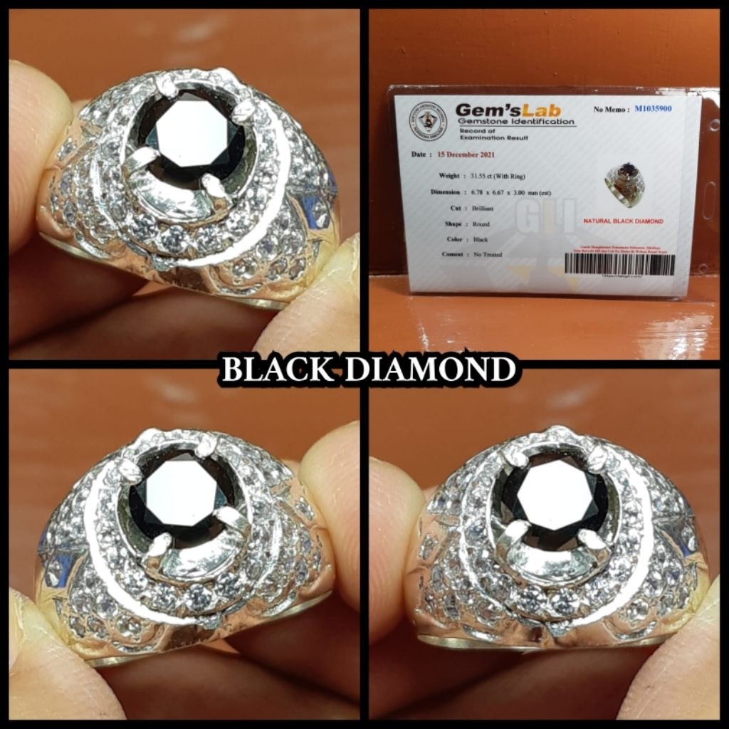natural batu berlian hitam super asli martapura + ring perak