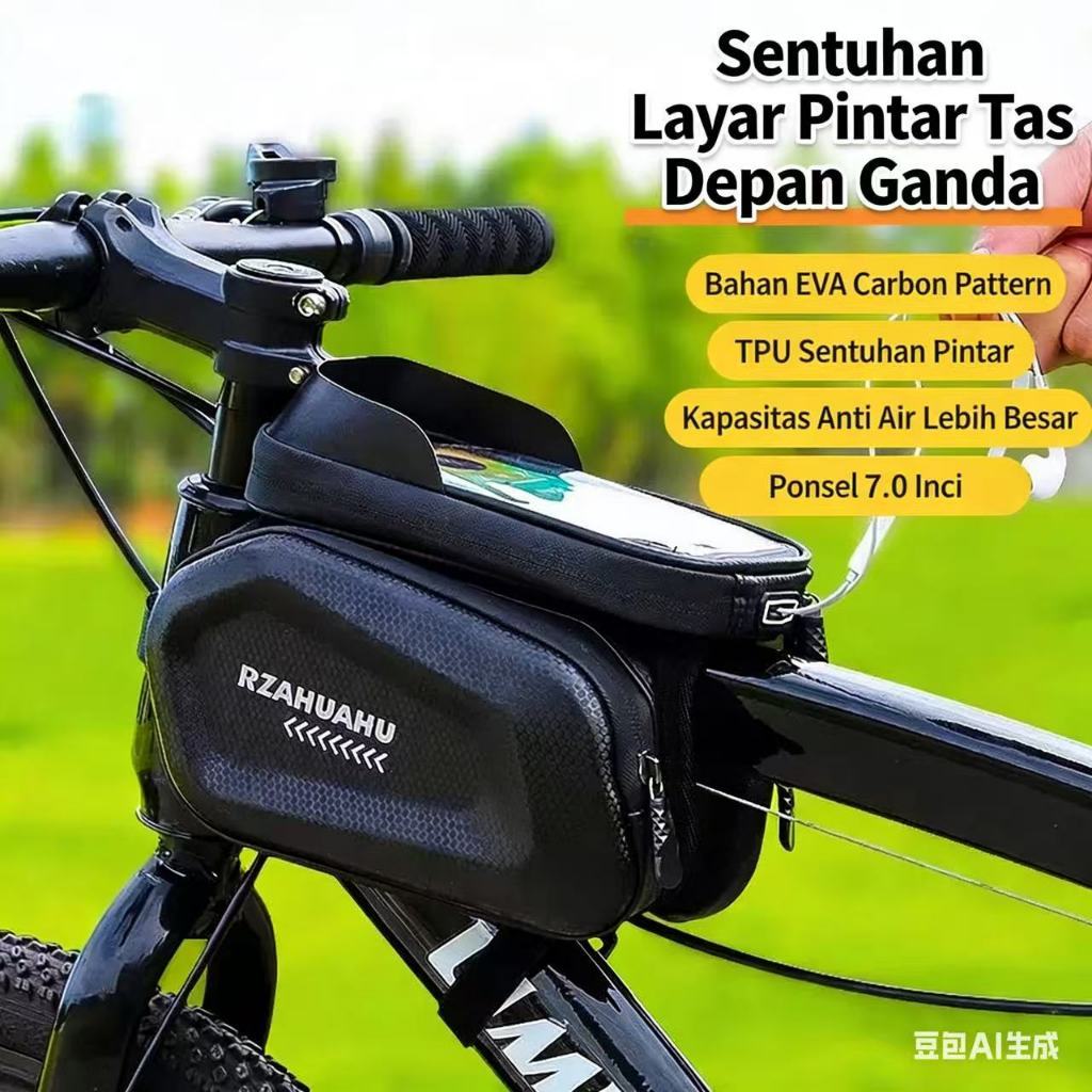 Tas Sepeda Waterproof Layar Sentuh Frame Depan / Setang Untuk HP MTB Kapasitas Besar