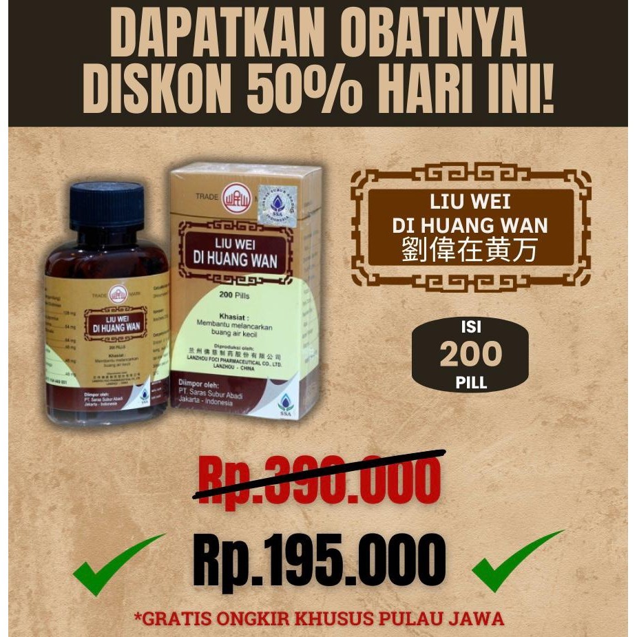 Liu Wei Di Huang Wan 200 Pills BPOM Original Obat Cina Suplemen Ginjal Bocor & Nefropati