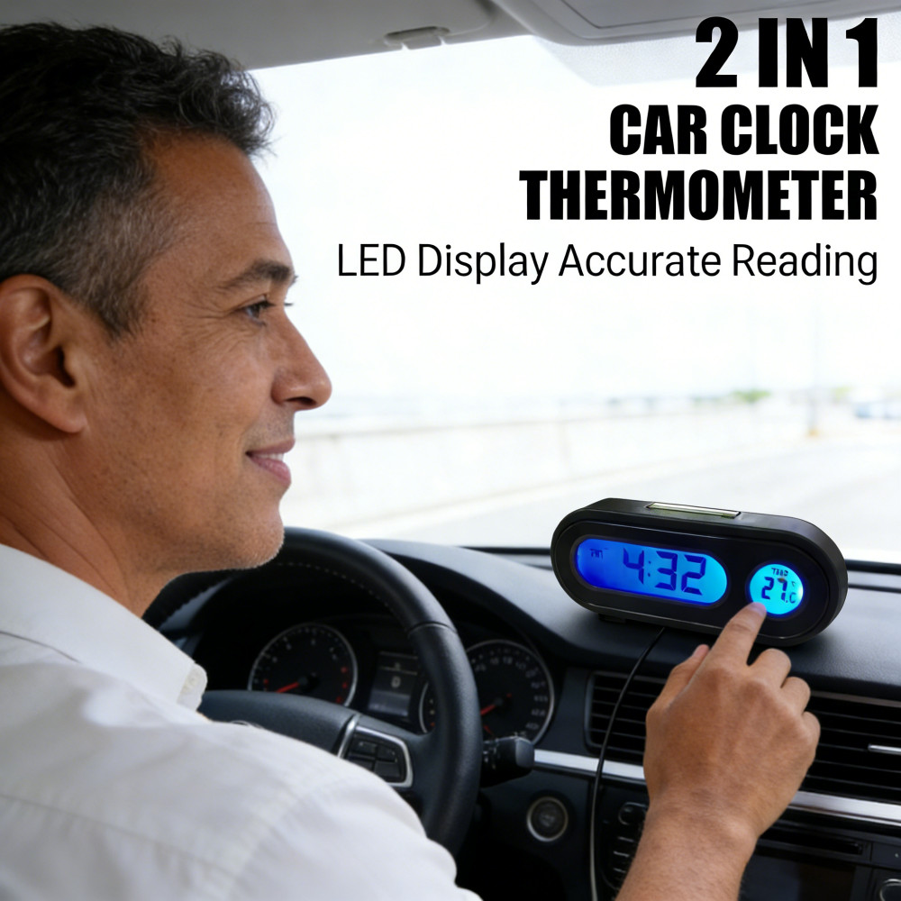 Biru Led Dashboard Mobil Jam Digital Menyala Backlight Termometer