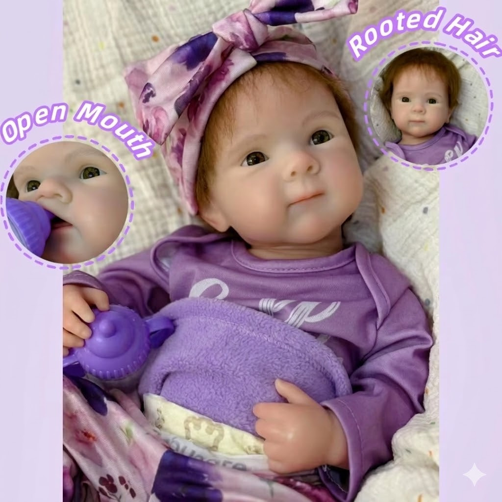 Washable & Rooted Mohair 45cm Painted Bettie Solid Silicone Reborn Girl Doll With Open Mouth Bebe Do
