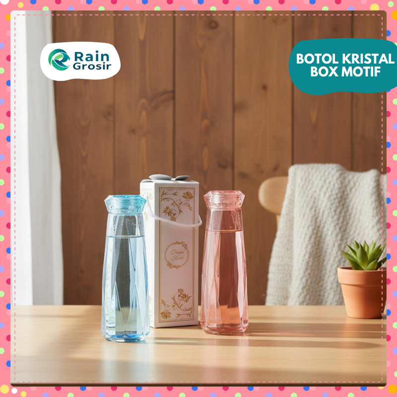 Botol Kristal 400ml 4 Warna Dengan Box souvenir/Box Motif