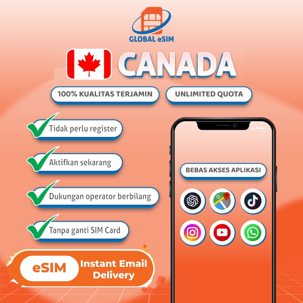 Globalesim Canada esim Roaming 5G Data | 3-20GB 3-30Hari | Instant Email Delivery | High Speed Trave