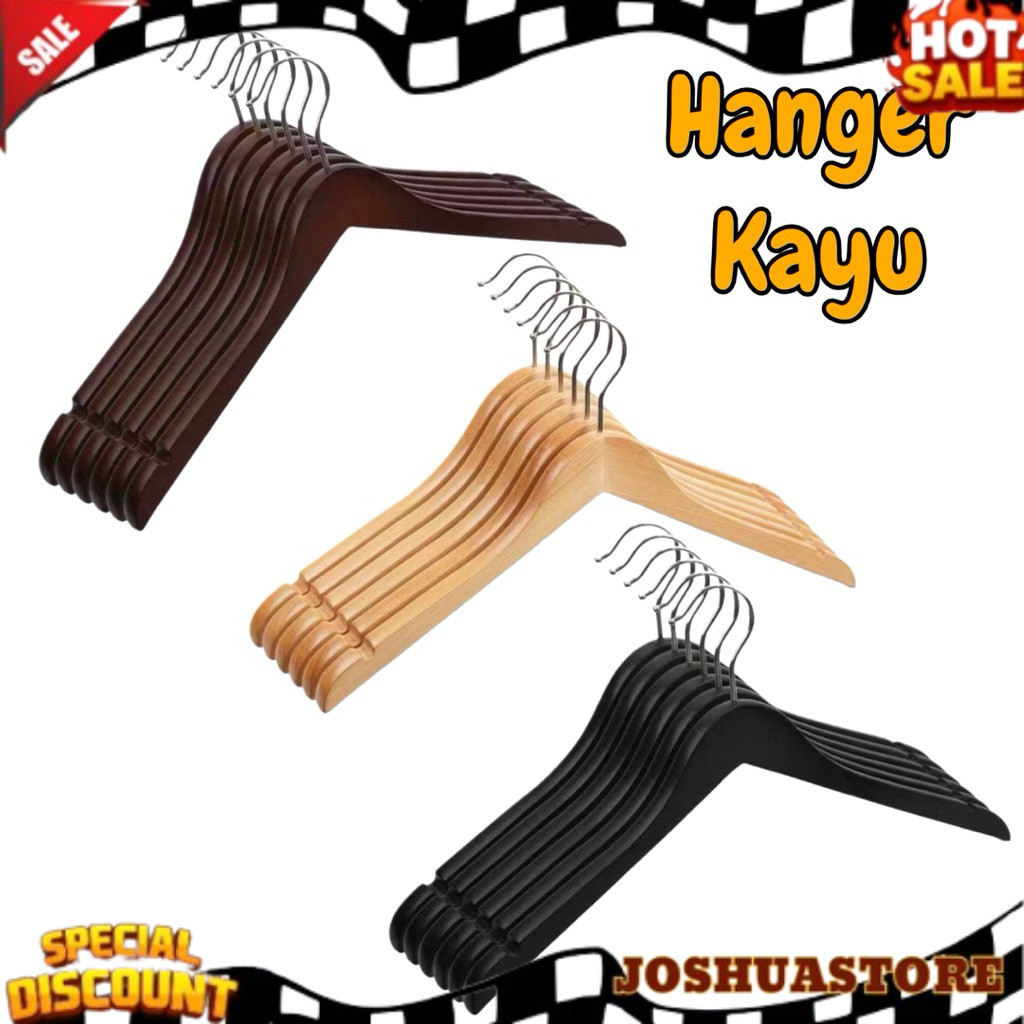 Hanger Kayu Dewasa Natural - Gatungan Baju Kayu - Hanger baju - Hanger kayu hitam - hanger kayu cokl