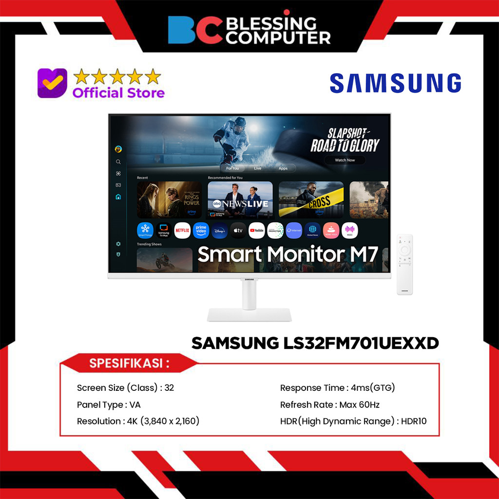 MONITOR SAMSUNG LS32FM701UEXXD 32 M7 M70F 4K 60Hz 4ms SMART Monitor