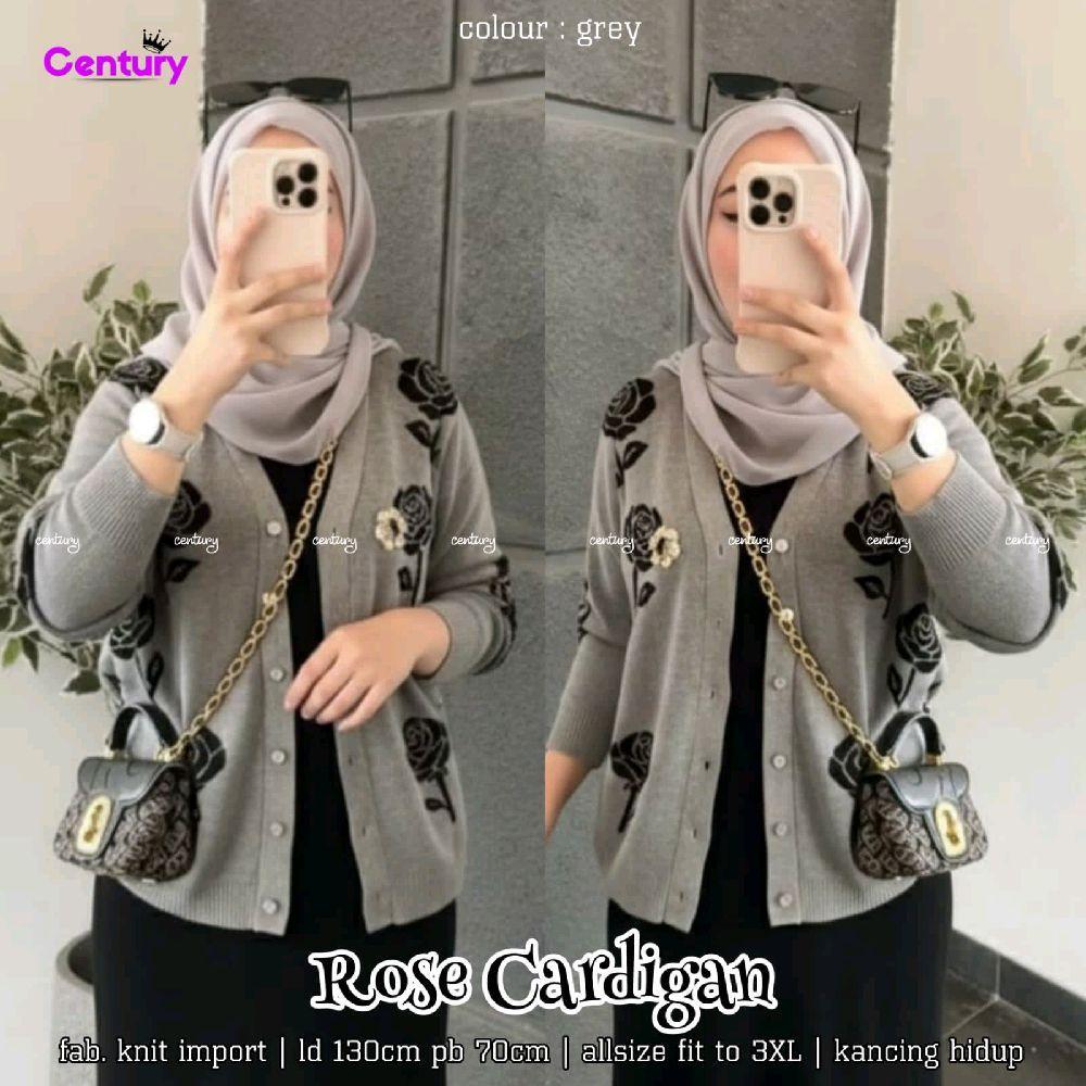 Rose Cardigan Outer Rajut Import Jumbo Oversize Motif Bunga