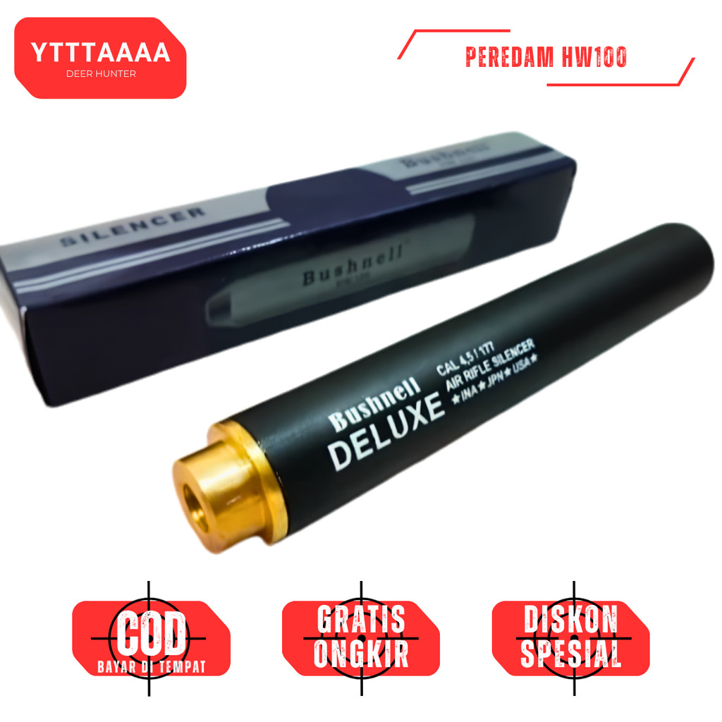 Peredam Senapan Angin Bushnell HW 100 Super Senyap OD 30 P 25cm - Silencer PCP Cal 4.5mm 2 Sekat Gas