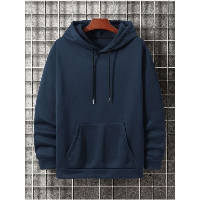 Jaket Hoodie Polos pria, Hoodie Navy polos premium bahan tebal