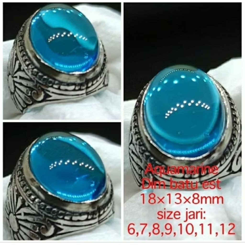 cincin permata Aquamarine ring alpaka