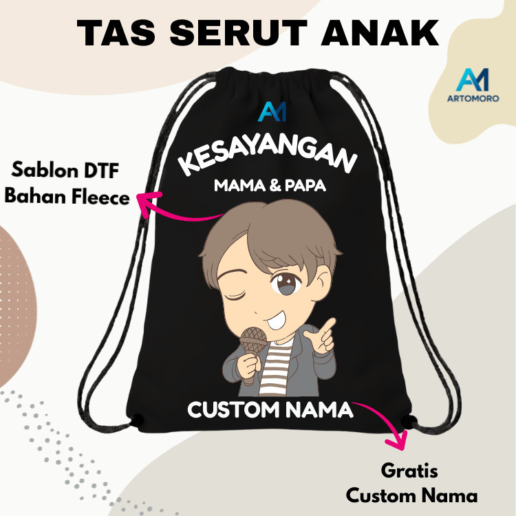 Tas Serut Anak Super Keren Custom Nama - Tas Ransel Mini Cowok Cewek mengaji