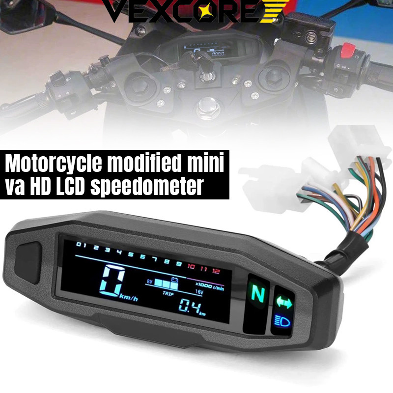 Vexco Modifikasi Sepeda Motor, Speedometer Mini HD, Speedometer yang Dapat Diatur, Pengukur Bahan Ba