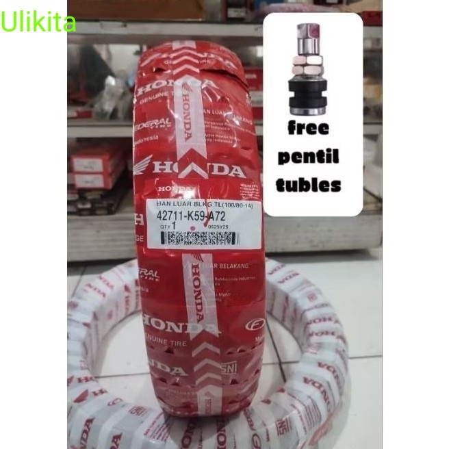 Ulikita - Ban TUBLES Federal Honda AHM 100/80 Ring 14 Ban Belakang Vario 125  Original AHM