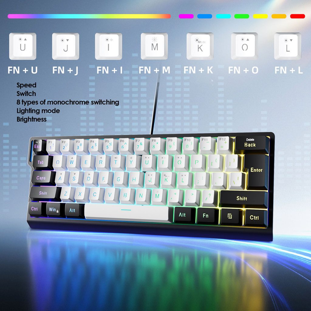 61 Keys Gaming Keyboard Wired Keyboard 60 Percent 61 Keys RGB Backlit Meanical Feel Portable Compute