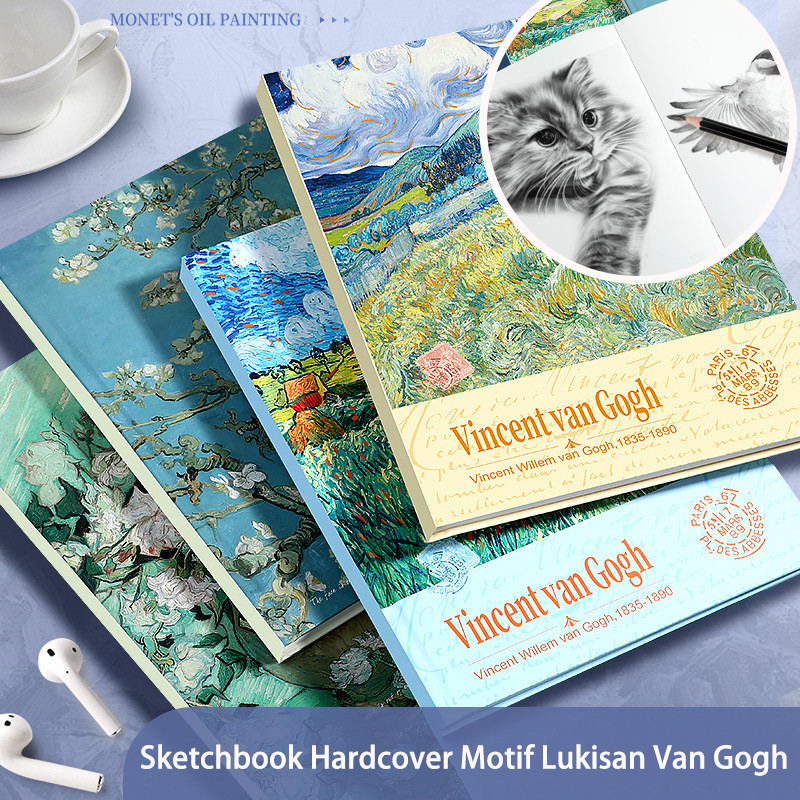 Sketchbook A4 Premium Motif Lukisan Van Gogh, Buku Gambar Tebal Keras untuk Mahasiswa Seni & Hobi Me