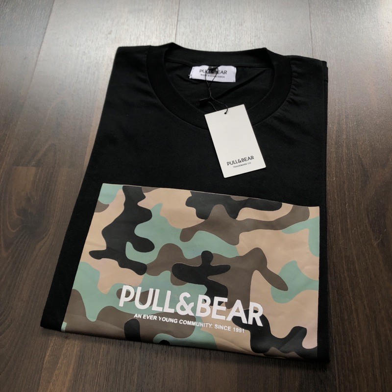 KAOS PULL&BEAR - CAMO ARMY HITAM FULLTAG MIRROR 1:1 ORIGINAL