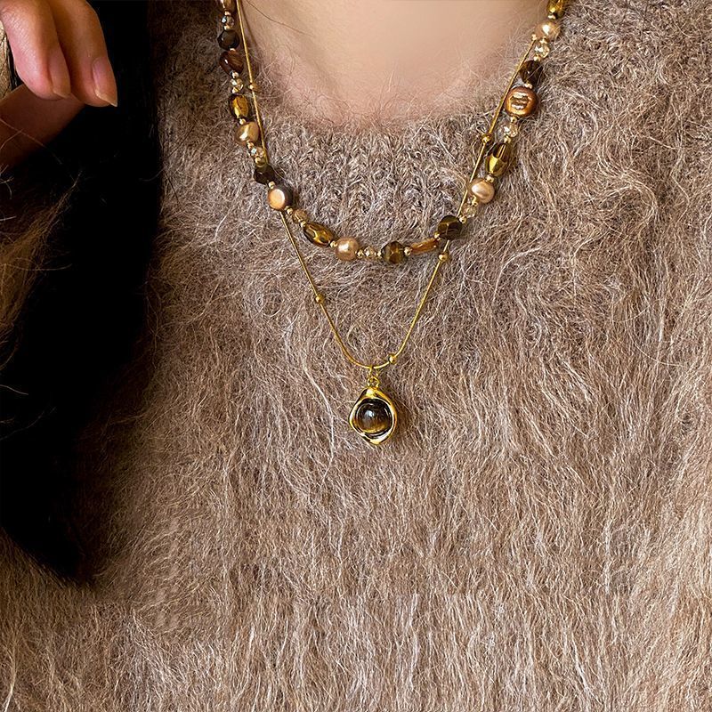 [COD]Kalung manik-manik batu alam retro set temperament sweater rantai