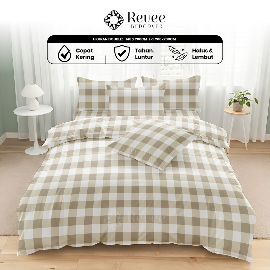 Revee Bedcover - Sprei & Bedcover Set Emily Khaki Ukuran Lengkap 140x200/180x200/160x200/200x200