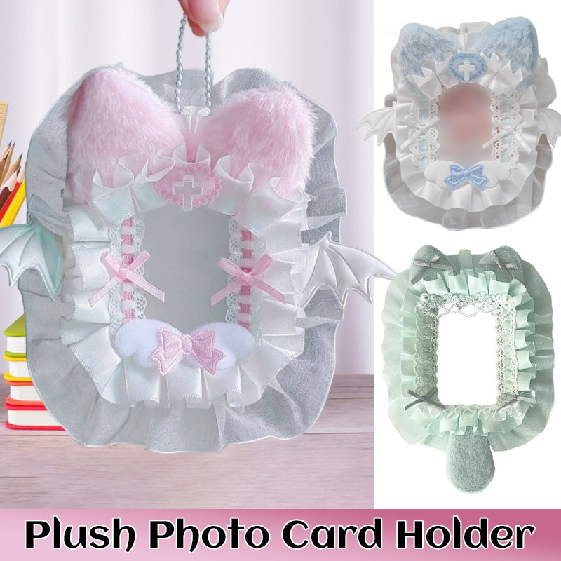 Cute Plush Lace Poker Card Holder Kpop Photocard Case Bow Lolita Toploader Anime Itabag Ornament Id 