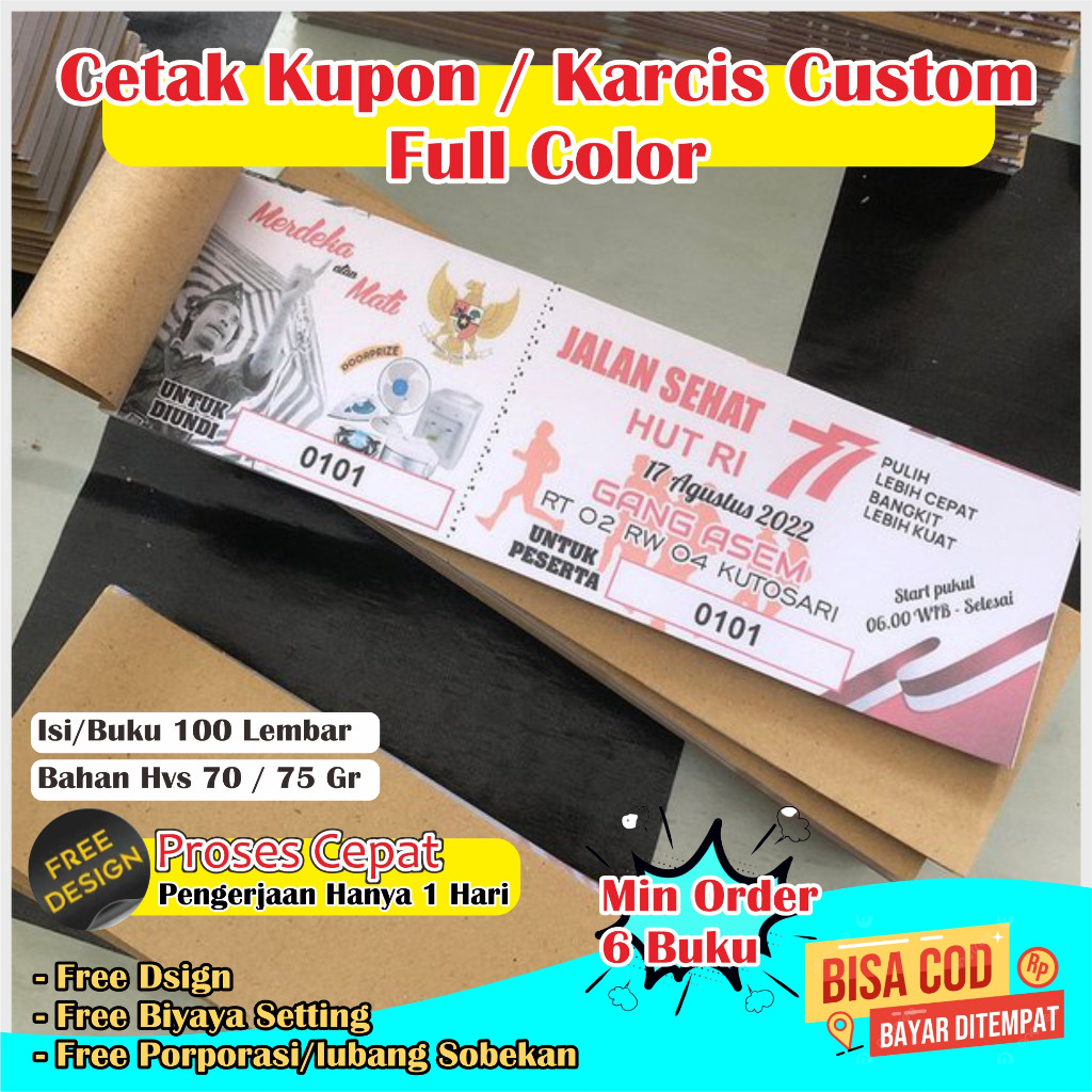 TERLARIS CETAK KUPON/KARCIS CUSTOM Satuan| kupon custom kupon undian kupon karcis parkir kupon hadia