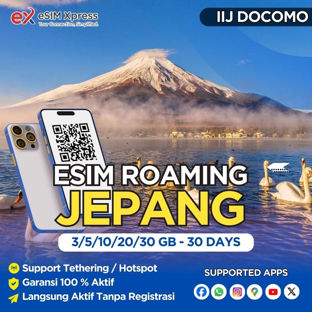 eSIM Jepang NTT Docomo 3GB/5GB/10GB/20GB Data | 30 Hari | eSIM Roaming Kuota Internet Perjalanan Lan