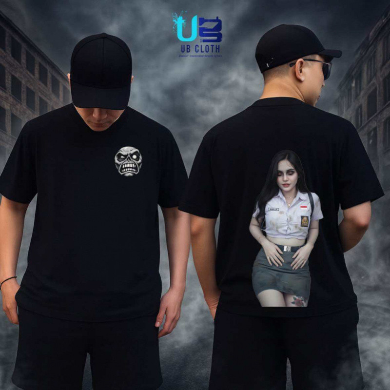 Kaos Distro "Hantu" untuk Wanita & Remaja SMA - Motif Tato Mawar Simbolis, Bahan Cotton 24s Premium 