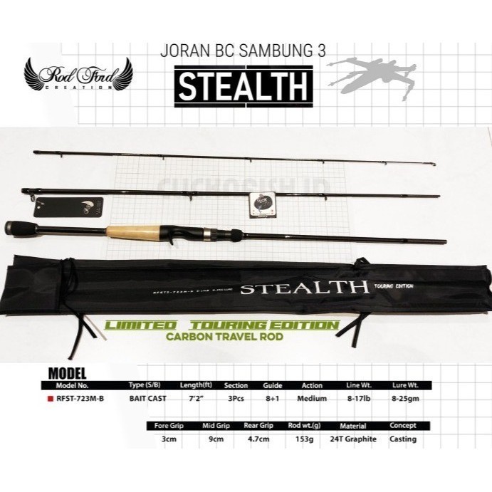 Joran BC Sambung 3 Rodford STEALTH 723M B 8-17LB Carbon Touring 216 cm