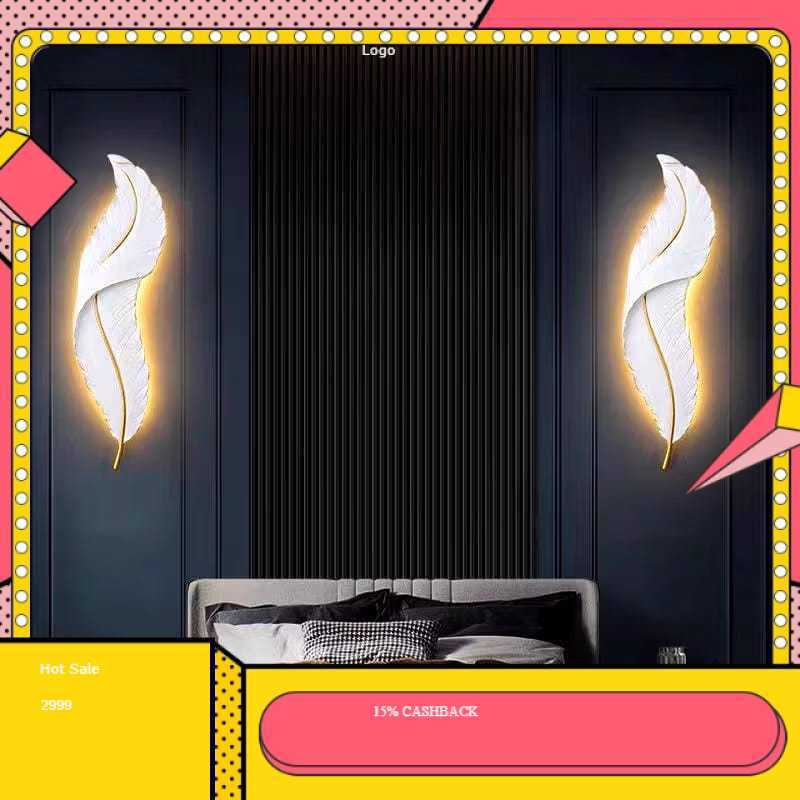 Lampu hiasan dinding ( 2 PCS ) 1 Set Walldecor Lampu Dinding LED Bulu motif bulu angsa lampu LED