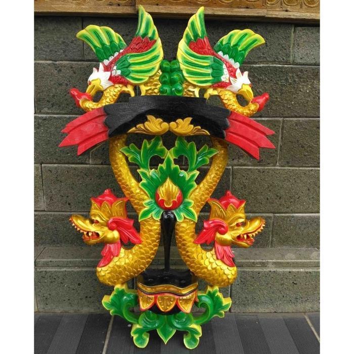 Blawong Keris Ukiran Naga & Burung Warna Sunggingan Kayu Jati