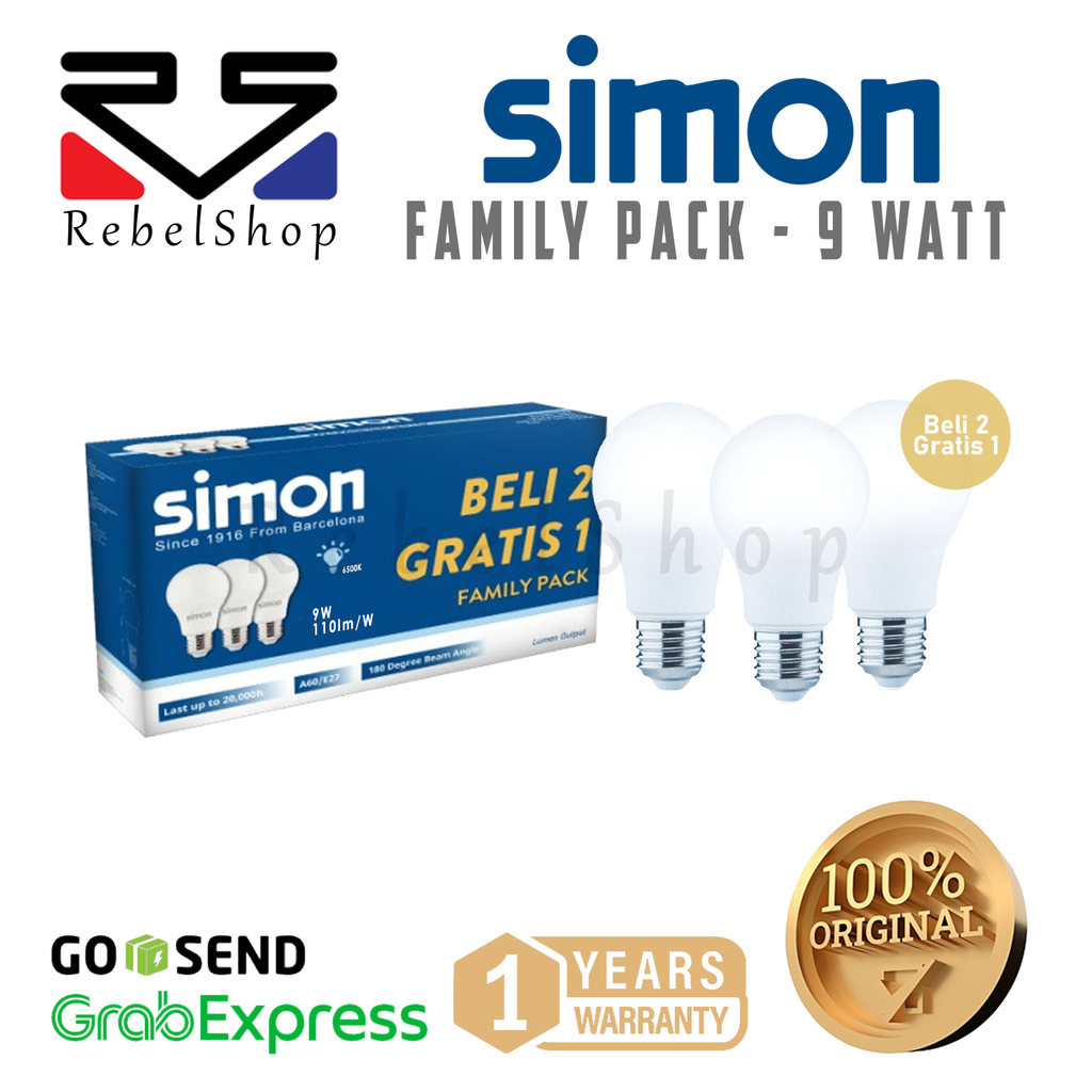 Simon Lampu LED Bohlam Family Pack Bulb Beli 2 Gratis 1 Multipack 9 Watt - 9W 9 W 9Watt