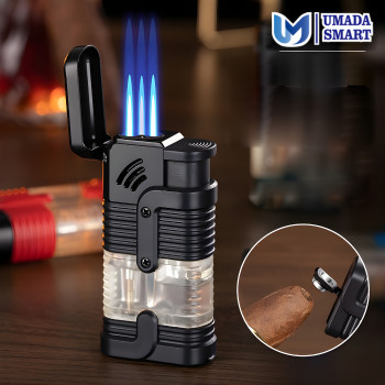 Korek Api Gas 3 Head Flame Cigarette Lighter with Clipper