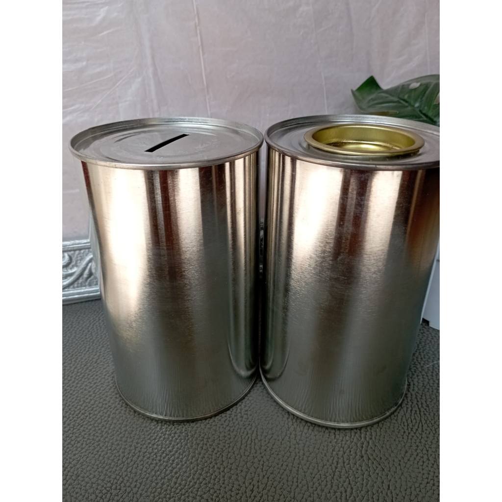 Celengan premium bahan full kaleng small 14,5 x 8cm Celengan Kaleng Buka-Tutup permanen Polos jumbo 