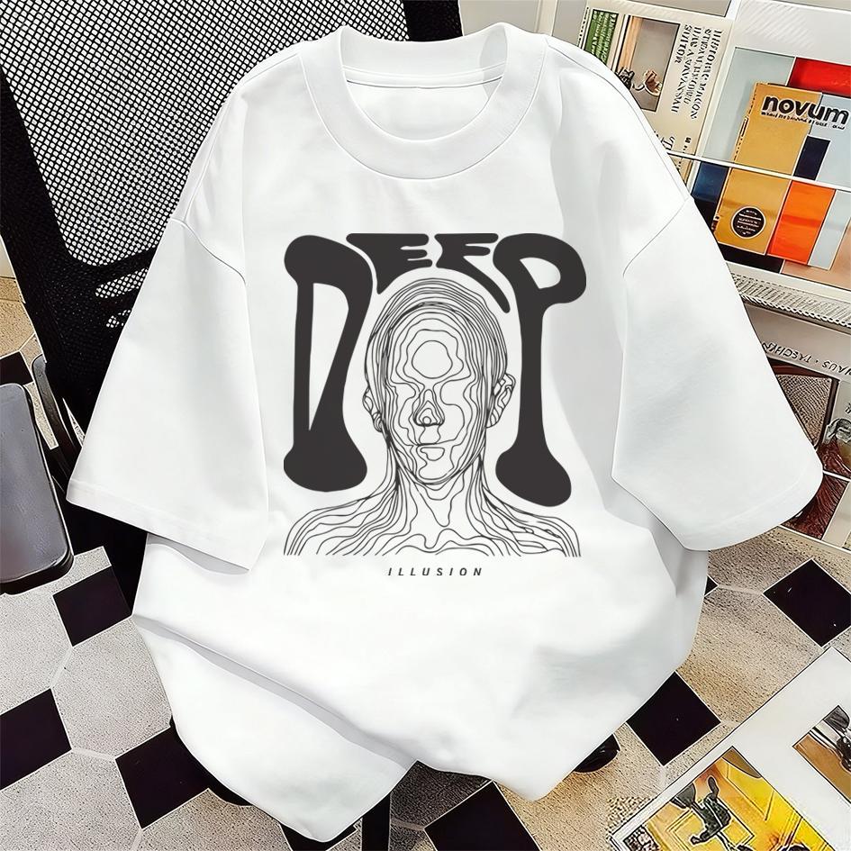 Kaos Unisex "DEEP ILLUSION" Desain Wajah Abstrak Garis Ilusi Dengan Efek Layered Line Art Visual Uni