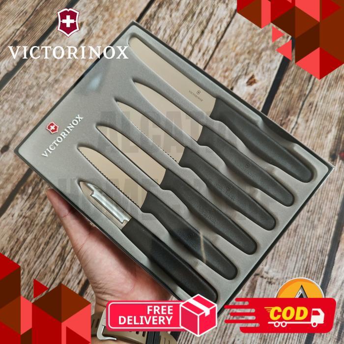 knife set pisau set paring knife set victorinox 6 pcs original swiss 5.1113.6 - Hitam -alca