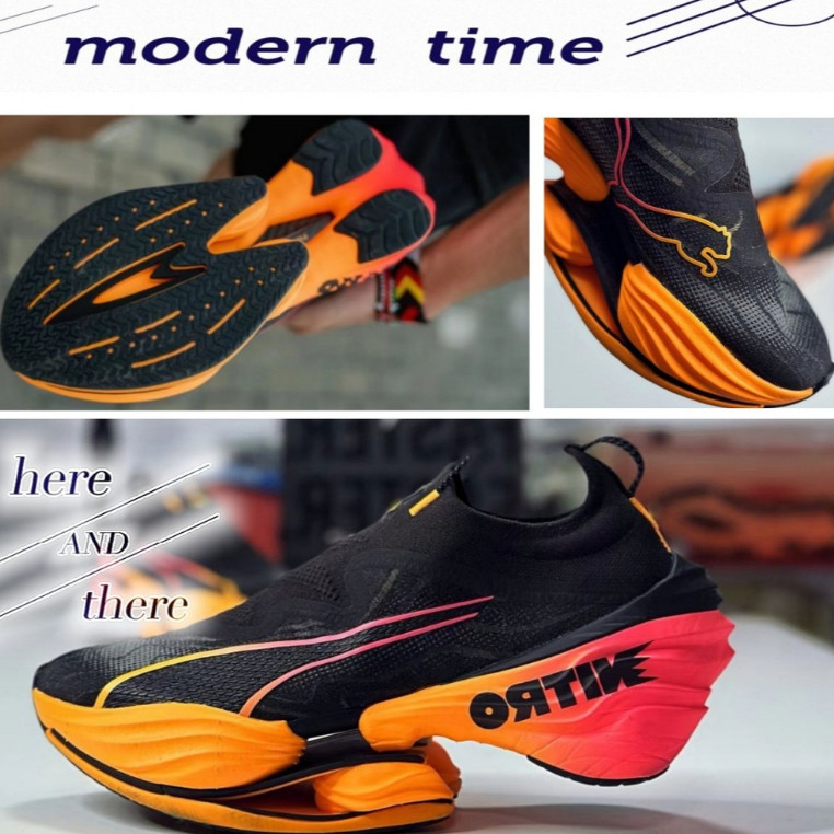 Sepatu Lari Puma Nitro Original Black Orange Pink Futuristik Sole Unisex Sepatu Olahraga Profesional