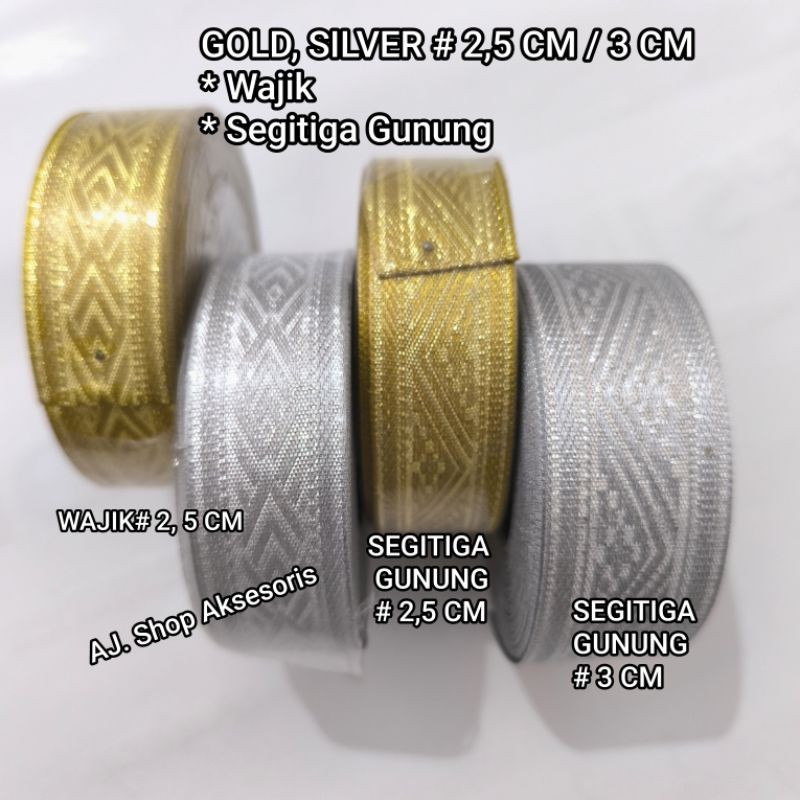Promo Murah PITA RENDA  GAMIS EMAS  PERAK  / PITA RENDA BORDIR GOLD SILVER LEBAR 3CM/2,5CM /2CM/1,3C