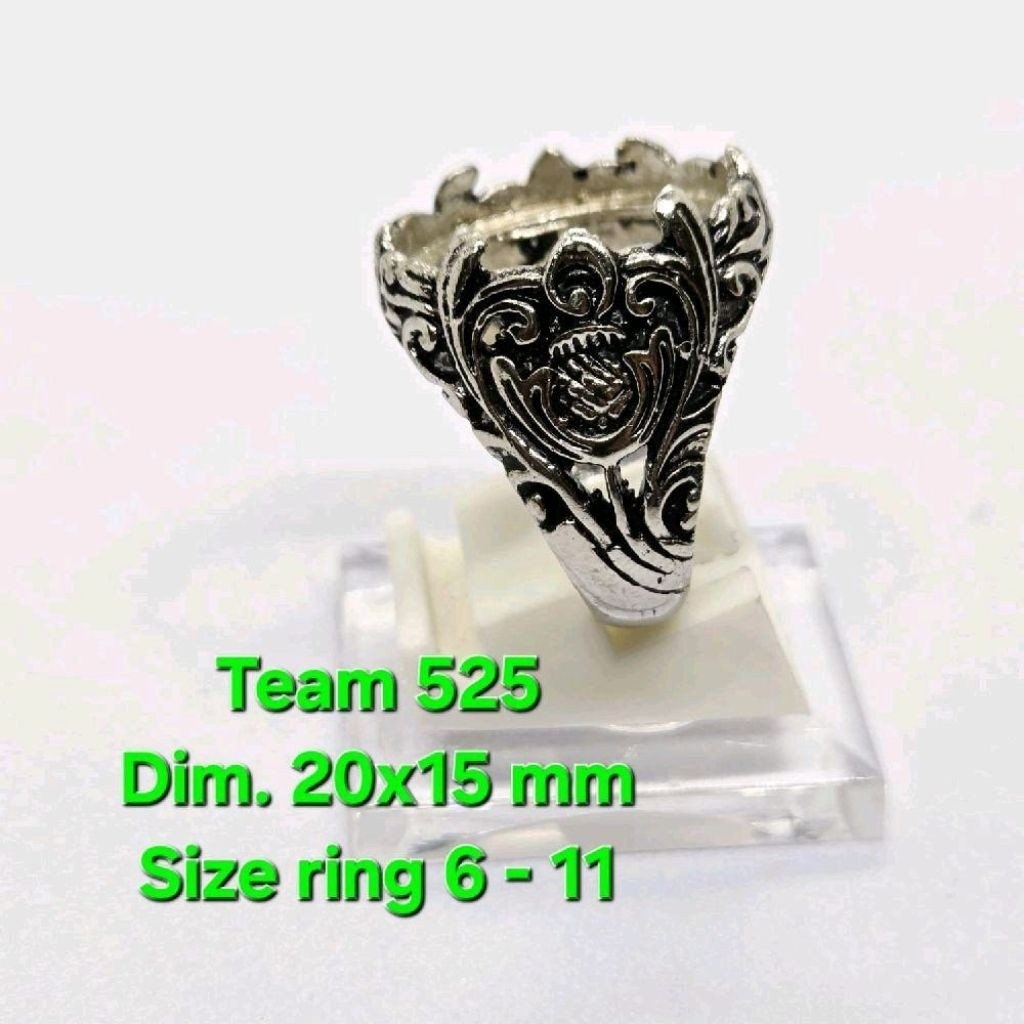 Ring emban alpaka super dim 20x15 cakar semi tanam motif mahkota Akik