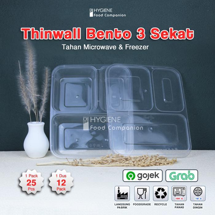 Thinwall Bento Sekat 3 Plastik - Food Container Bento Thinwall Premium